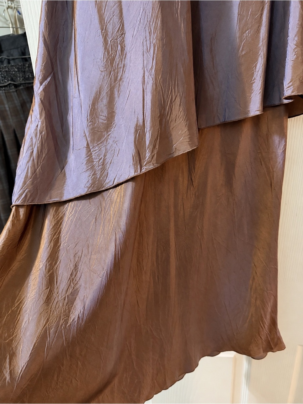 RARE Vintage Metallic Iridescent Layered Skirt Asymmetrical Y2K Bronze Taupe - Picture 4 of 7